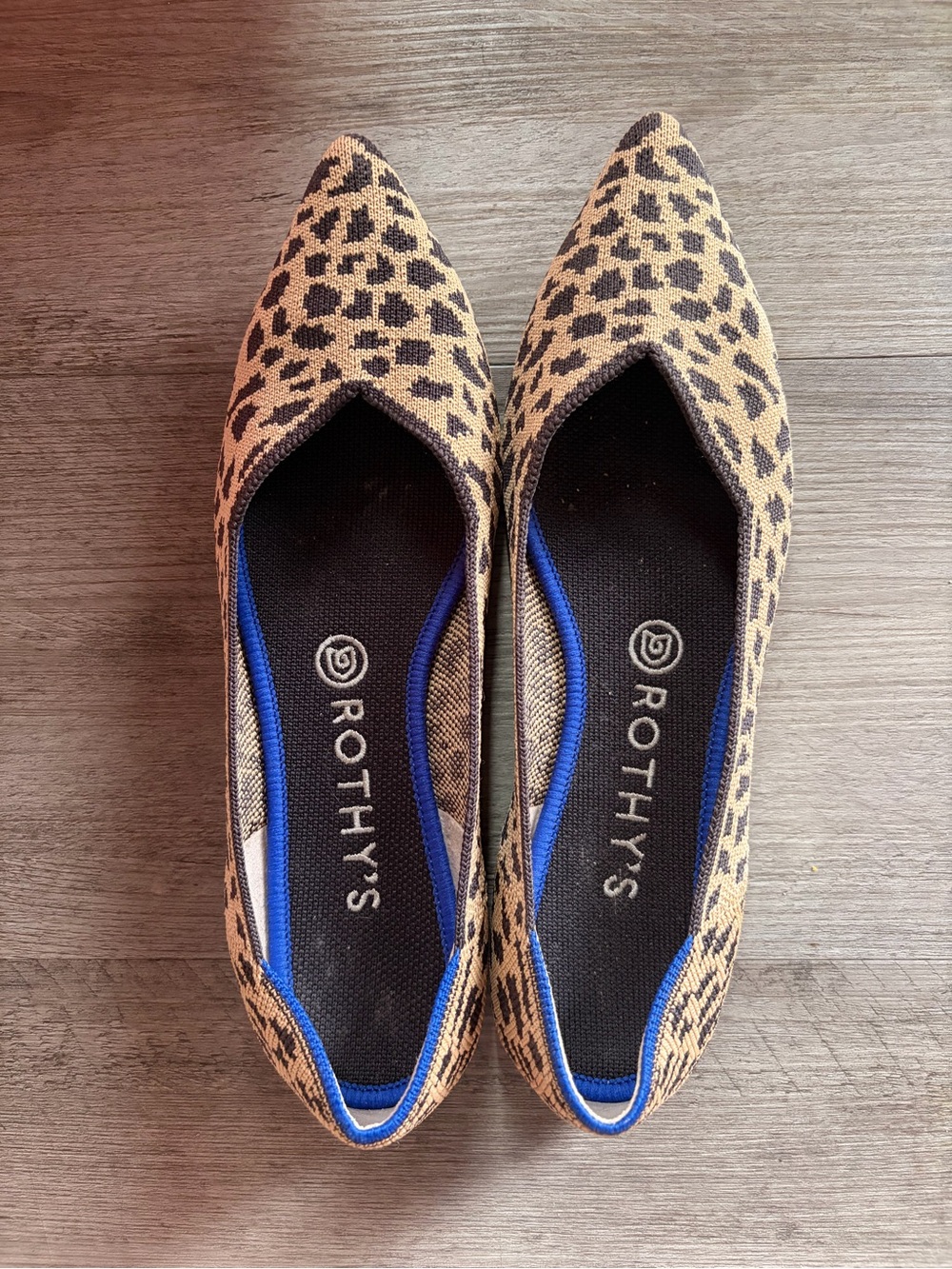 Rothy's Leopard Print Pointed Toe Flats in Tan/Black size 9
